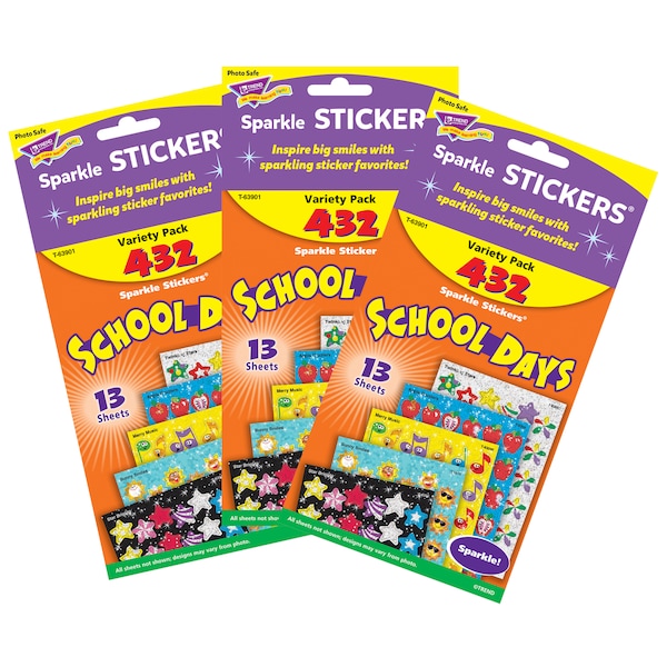Trend Enterprises School Days Sparkle Stickers Variety Pack
